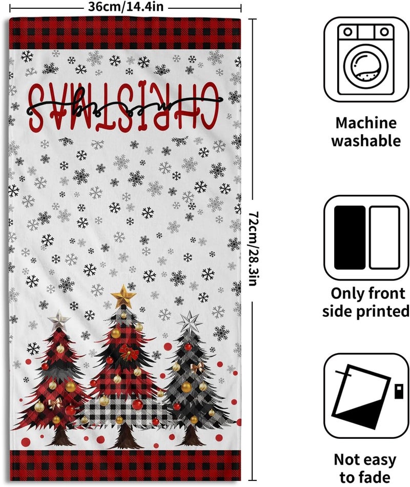 Granbey Merry Christma Hand Towels Set of 2 Xmas Trees Snowflake Decorative Towel Winter Red Buffalo Plaid Thin Bath Kitchen Tea Dish Holiday Washcloths for Bathroom Spa Gym - Image 2